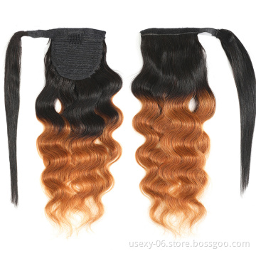 Fast Shipping Wrap Around Ponytail Human Hair Ombre Color 30 99J Body wave Virgin Brazilian Human Hair Ponytails